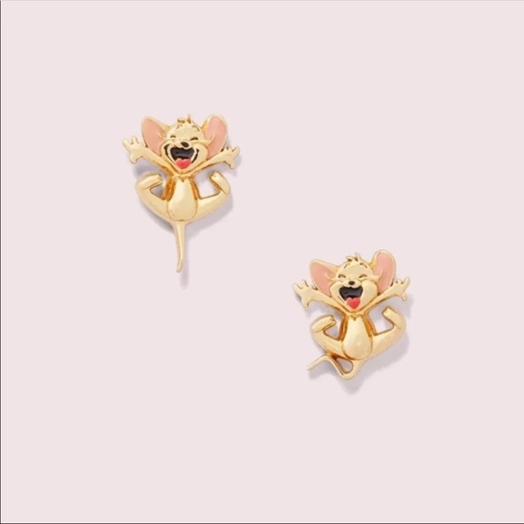 $68 Kate Spade x tom & jerry mouse stud earrings in gold, pink, red, & black - Picture 4 of 7